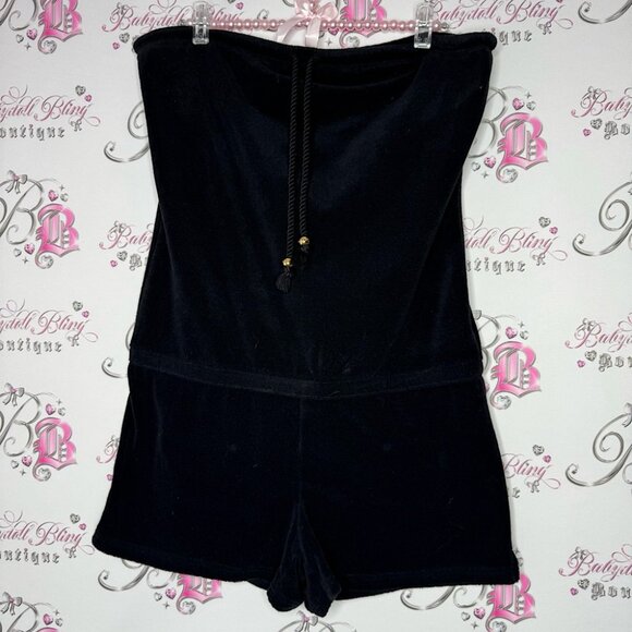 Juicy couture romper pockets on back shorts towel terry cloth black gold accent - Picture 1 of 9